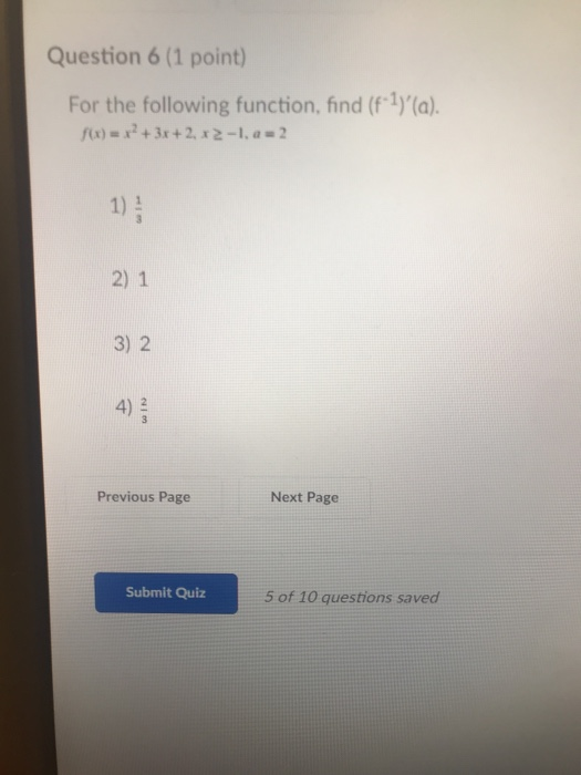 Solved Question 6 1 Point For The Following Function F Chegg Com