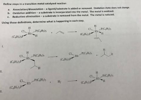 Solved Define steps in a transition metal catalyzed reaction | Chegg.com