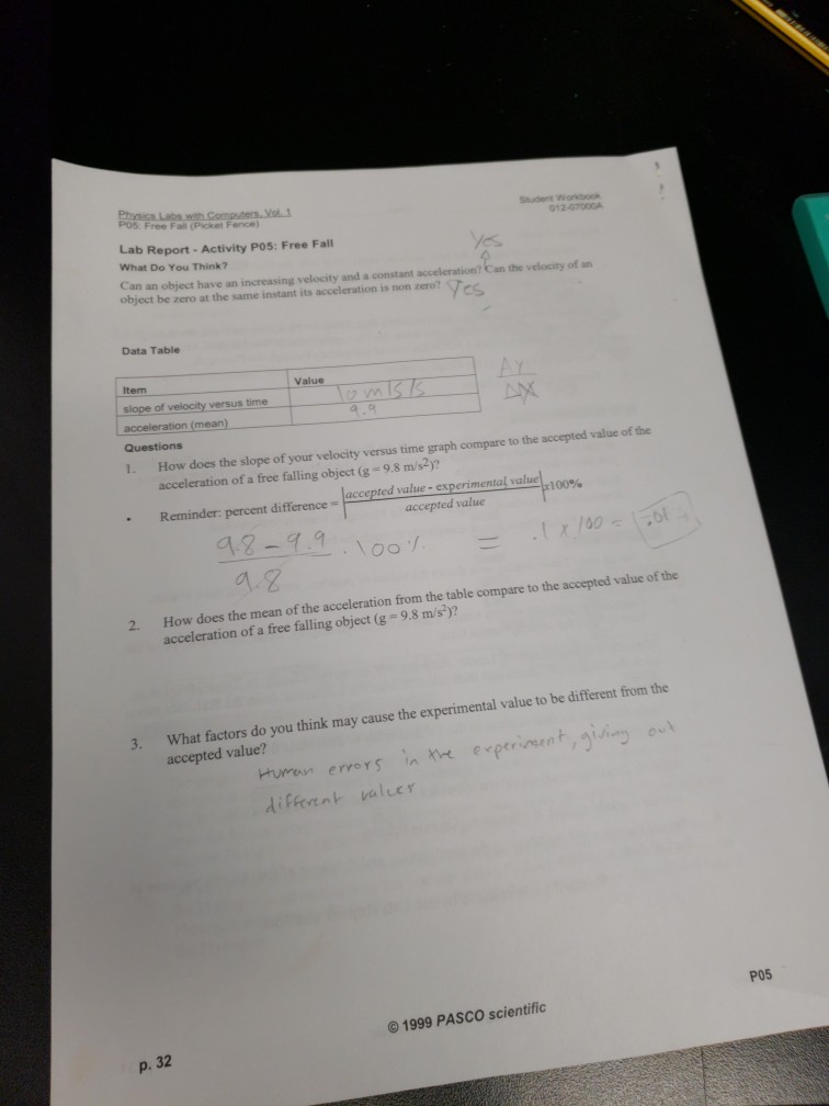 picket fence free fall lab answers
