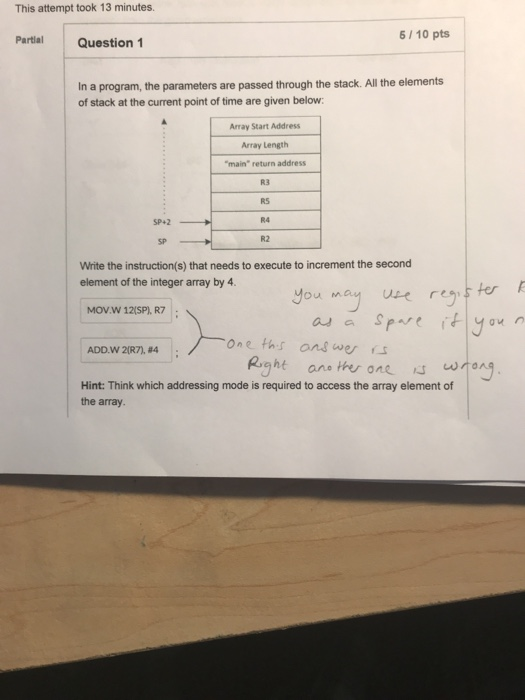 Solved Attempt Took 13 Minutes Partal Question 1 6 10 Pts Program Parameters Passed Stack Element Q35384084