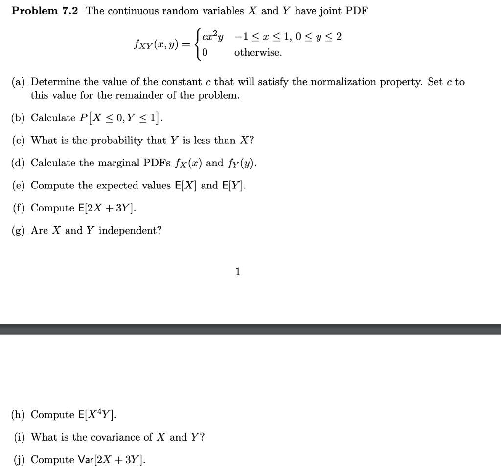 Solved Problem 7 2 The Continuous Random Variables X And Chegg Com