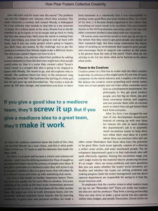 How Pixar Fosters Collective Creativity. did John and his team 

<div class=