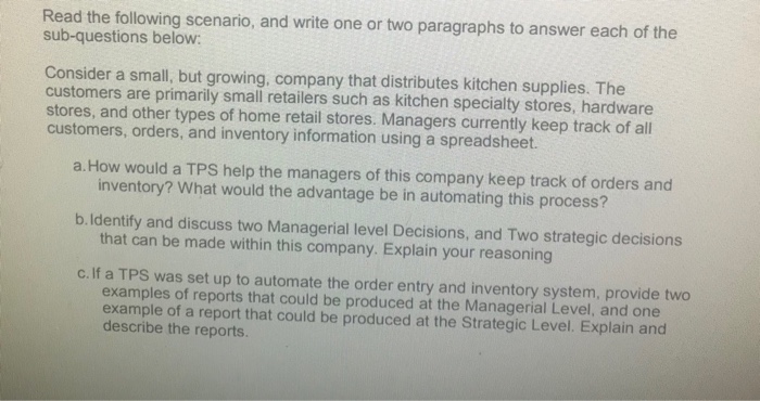 Solved Read The Following Scenario And Write One Or Two