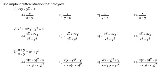 Use Implicit Differentiation To Find Dy Dx 1 2xy Y2 Chegg Com