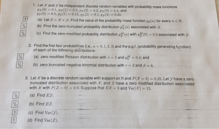 Solved 1 Let A And Y Be Independent Discrete Random Vari Chegg Com