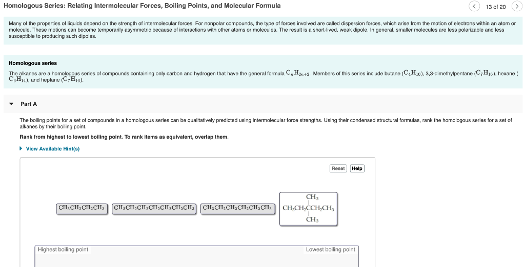 Solved Homologous Series Relating Intermolecular Forces Chegg Com