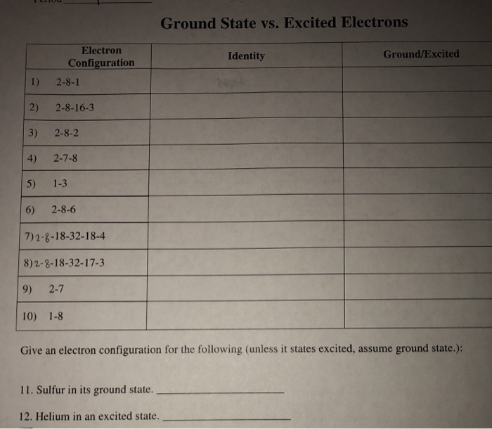 Solved Ground State Vs Excited Electrons Electron Config