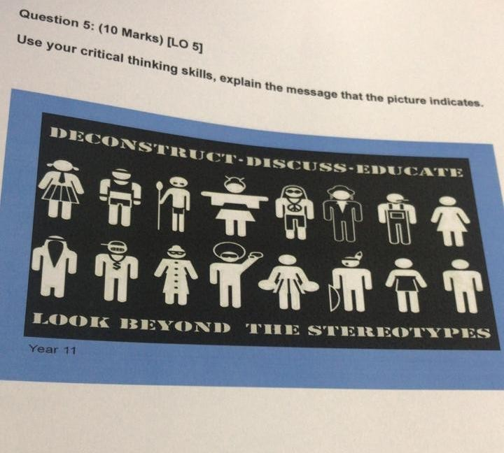 Question 5: (10 Marks) [LO Use your critical thinking skills, explain the message that CONSTR CT-DISCUSS-EDUCATE LOOK BEYOND THE STEREOTYPES Year 11