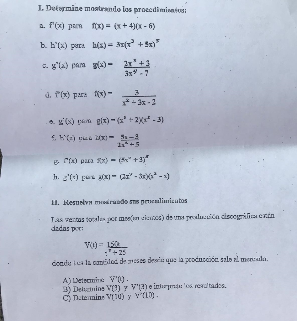 Determine Las Derivadas De Las Siguientes Chegg Com