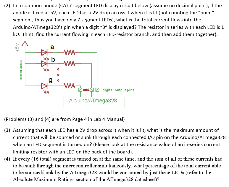 solved (2) in a common anode (ca) 7 segment led display c