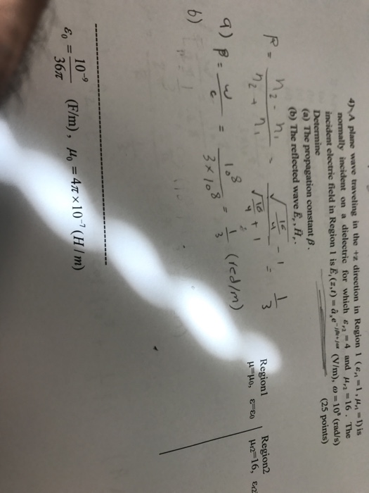 Solved A Plane Wave Traveling In The Z Direction In Regi Chegg Com