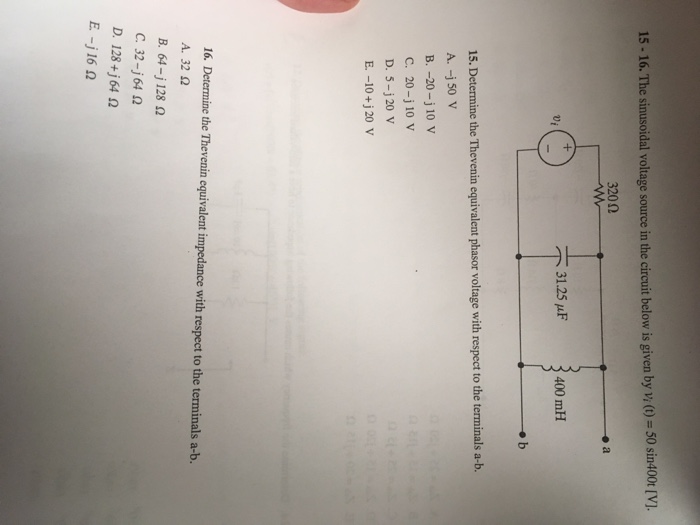 Solved 15 16 The Sinusoidal Voltage Source In The Circu Chegg Com