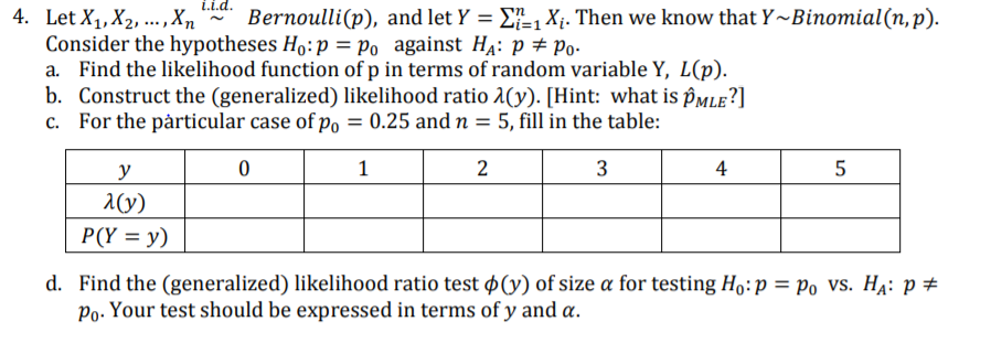 Solved 4 1 La Bernoulli P And Let Y S 1x Then W Chegg Com