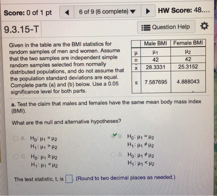 Solved Given In The Table Are The Bmi Statistics For Rand