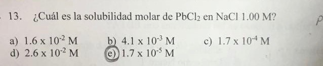 Solved What Is The Molar Solubility Of PbCl2 In NaCl 1.00