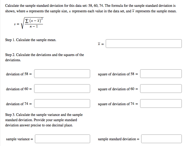 Solved Calculate The Sample Standard Deviation For This Data Chegg Com