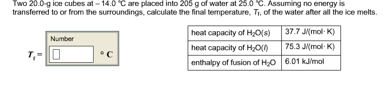 Two 20 0 G Ice Cubes At 14 0 C Are Placed Into 205 Chegg 
