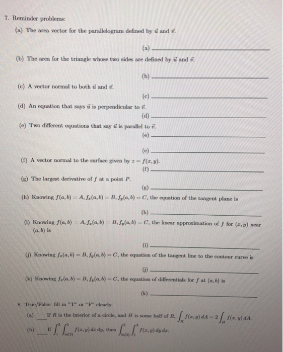 Solved 7 Reminder Problems A The Area Vector For The Chegg Com