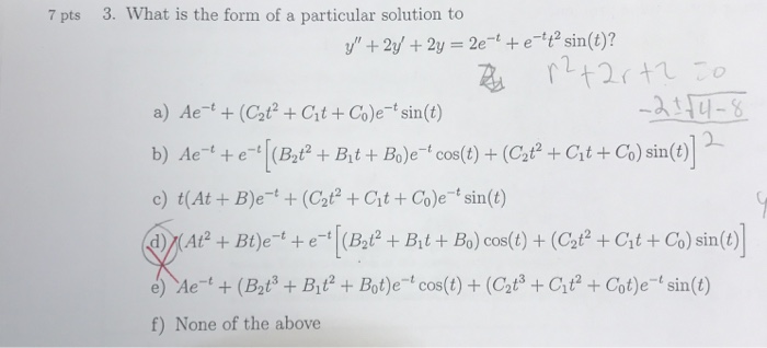 Solved 7 Pts 3 What Is The Form Of A Particular Solution Chegg Com