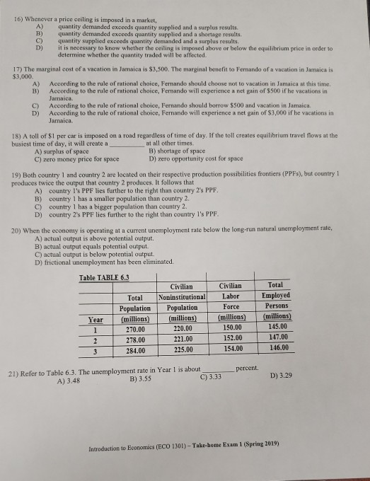 Solved 16 Whenever A Price Ceiling Is Imposed In A Marke