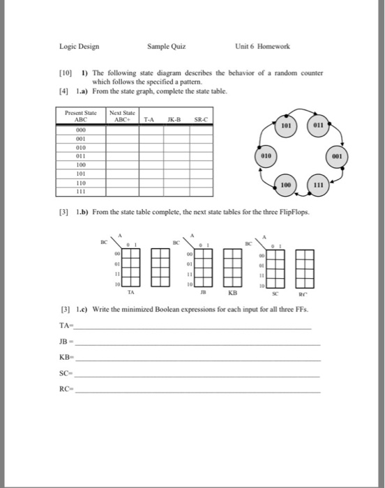 Solved: Logic Design Sample Quiz Unit 6 Homework The Follo... | Chegg.com
