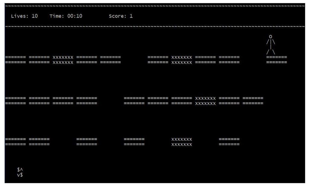 Lives: 10 Time: 00:10 score: 1 5655 XXXXXXX 5 XXXXxxX 55 5555558 5555 XXXXXXX XxXXXXX SA v$
