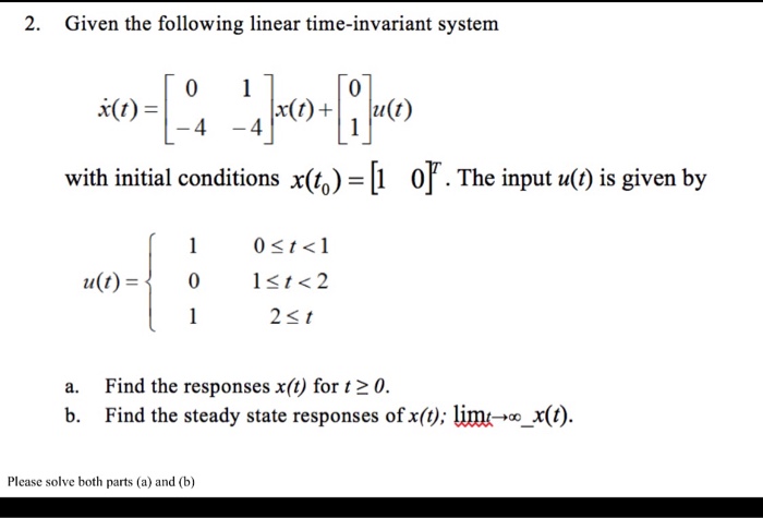 Solved 2 Given The Following Linear Time Invariant Syste Chegg Com