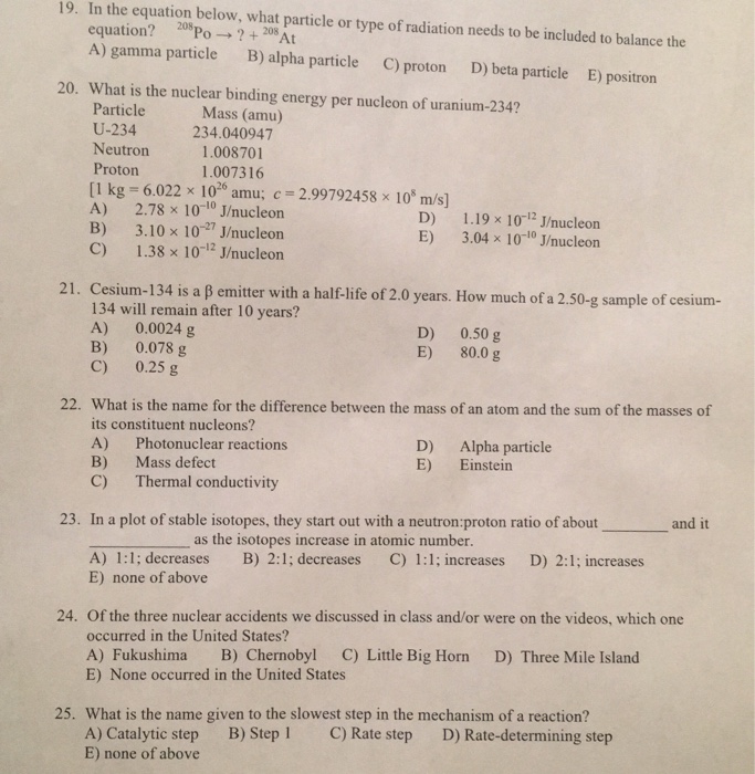 Solved 19 In The Equation Below What Particle Or Type O Chegg Com