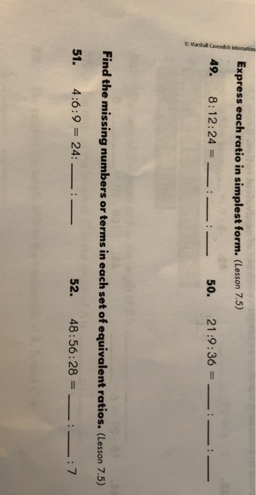 Solved Express each ratio in simplest form. (Lesson 7.5) 49 