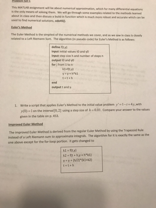 Solved This Matlab Assignment Will Be About Numerical App Chegg Com