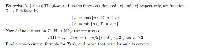 Solved Exercise 2 10 Pts The Floor And Ceiling Function