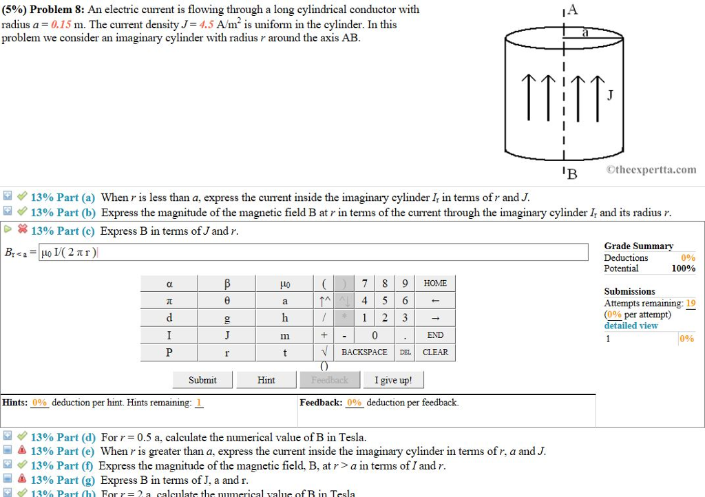 Solved 5 Problem 8 An Electric Current Is Flowing Thr Chegg Com