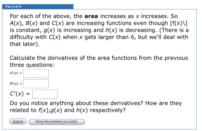 Solved Part 1 Of 4 Define A X To Be The Area Bounded By Chegg Com