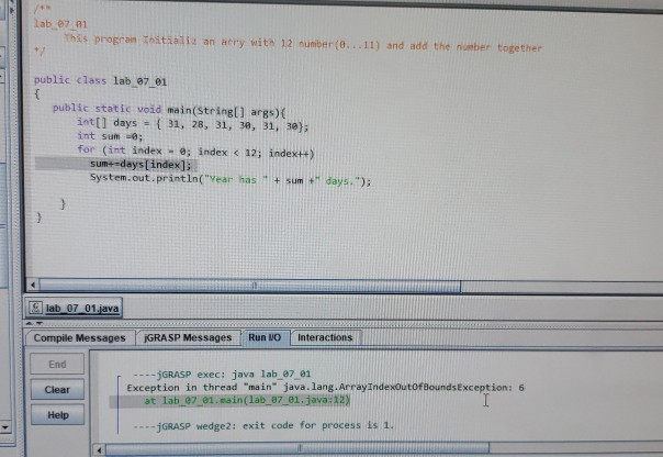 lab e7 81 hss progron tastislis an aery with 12 oumber(...1) and add the number together public class lab 87 01 public static