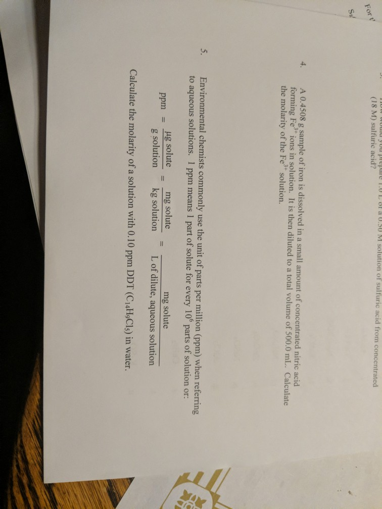 Solved A U 30 M Solution Of Sulfuric Acid From Concentrated Chegg Com