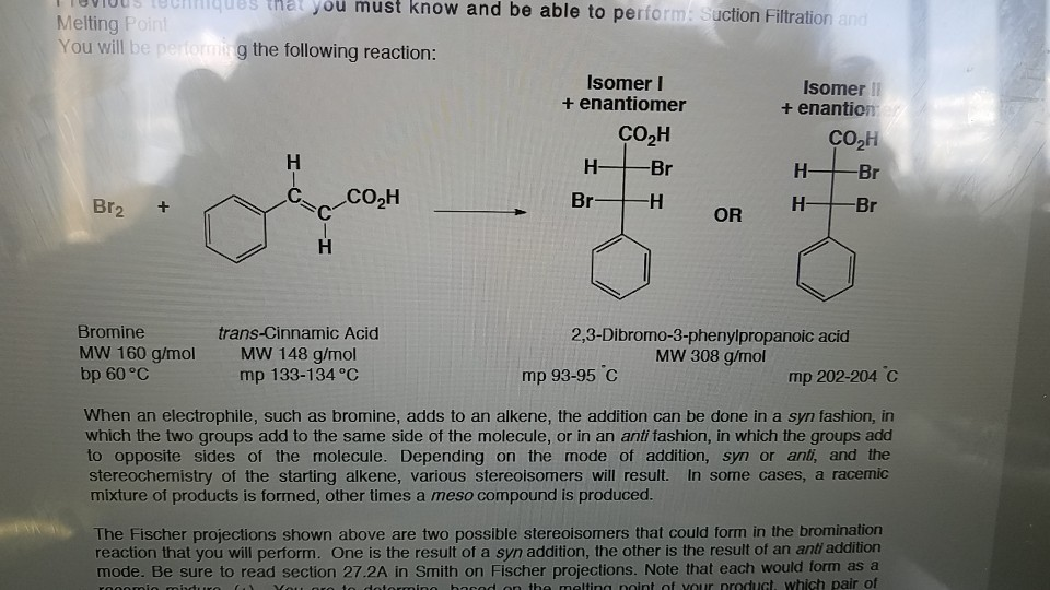 addition of bromine to trans-cinnamic acid