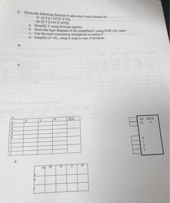 Solved 2 Given Following Function F Don T Care Function D D Xyz Xy Z Xyz Simplify F Using Boolea Q Essaytaste