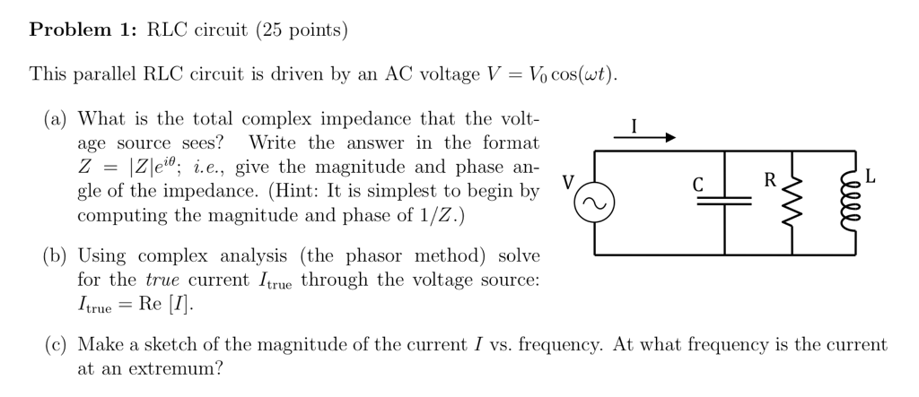 Solved Problem 1 Rlc Circuit 25 Points This Parallel R Chegg Com