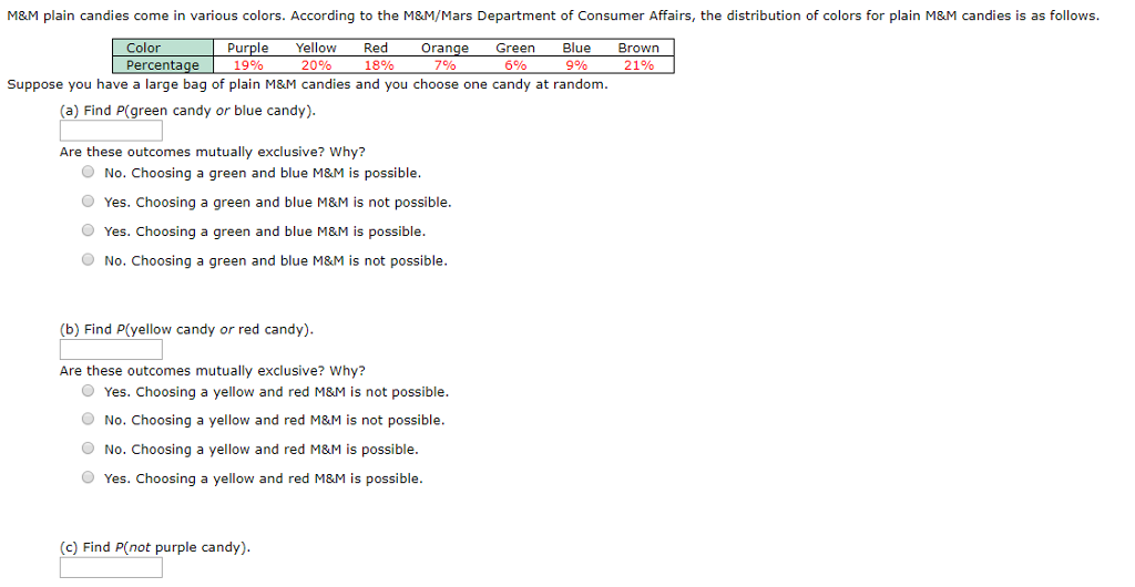 According to Mars, Inc. the distribution of colors in a bag of M&M