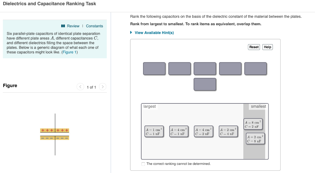 Dielectrics And Capacitance Ranking Task Rank The Chegg 