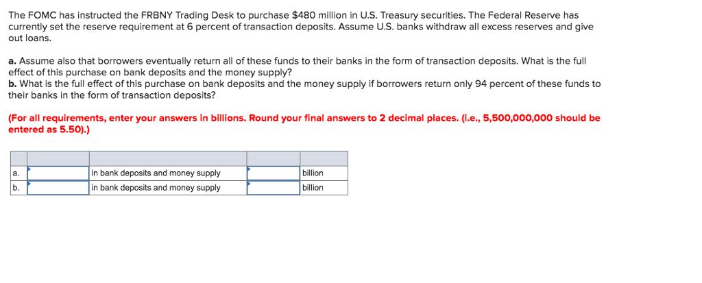 Solved The Fomc Has Instructed The Frbny Trading Desk To