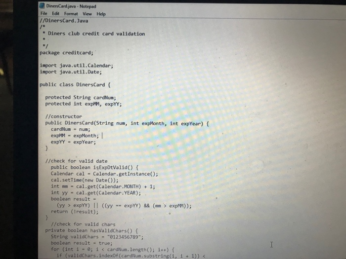 Template Assignment Credit Card Validation Program Chegg Com