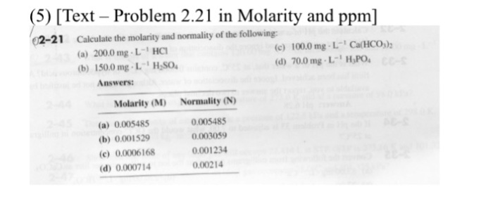 Solved 5 Text Problem 2 21 In Molarity And Ppm 2 21 Chegg Com