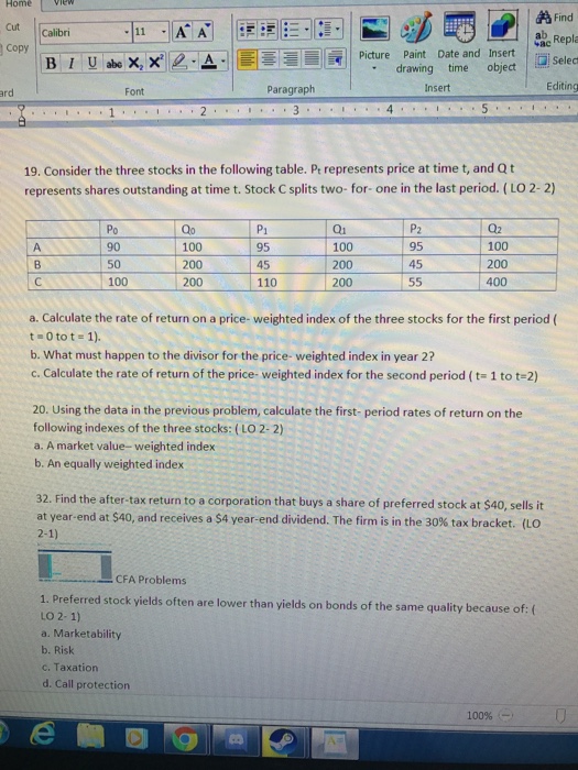Solved Consider the three stocks in the following table. P_t