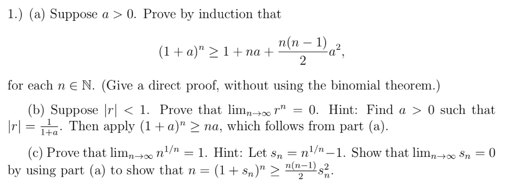 1 A Suppose A 0 Prove By Induction That N N 1 Chegg Com