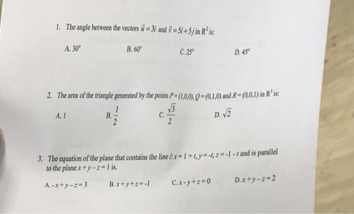 Solved The Angle Between The Vectors U Vector 3i And V Chegg Com