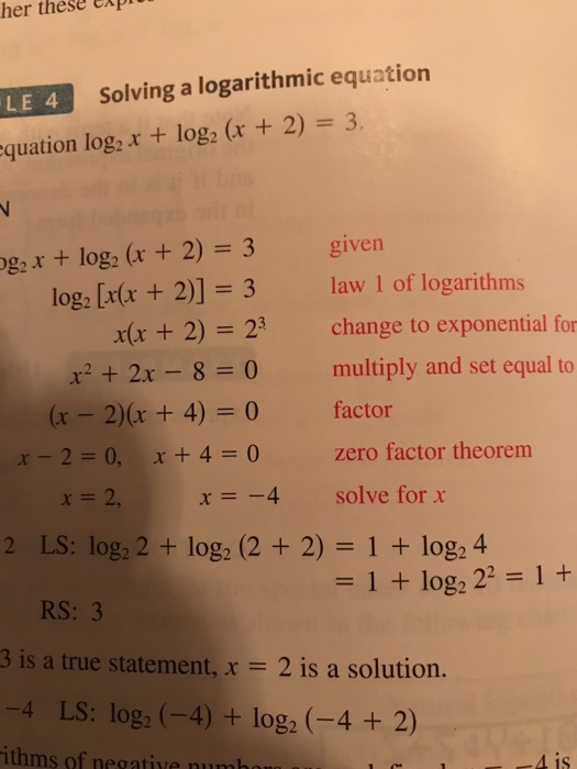 Her These Exp Le 4 Solving A Logarithmic Equation Chegg Com