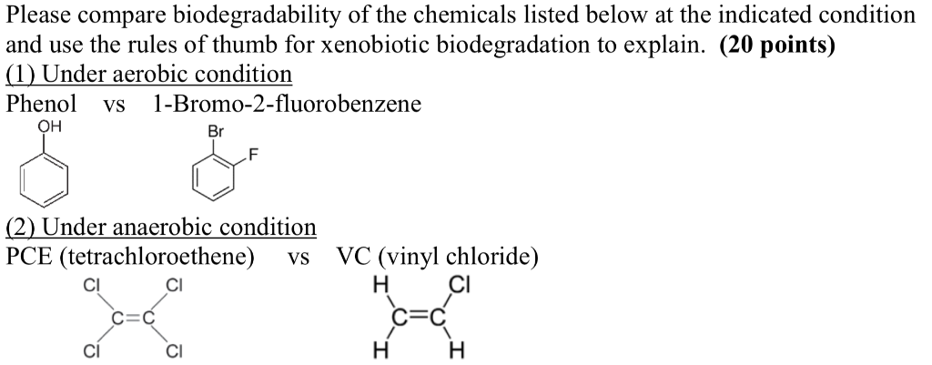 Please Compare Biodegradability Of The Chemicals L Chegg Com
