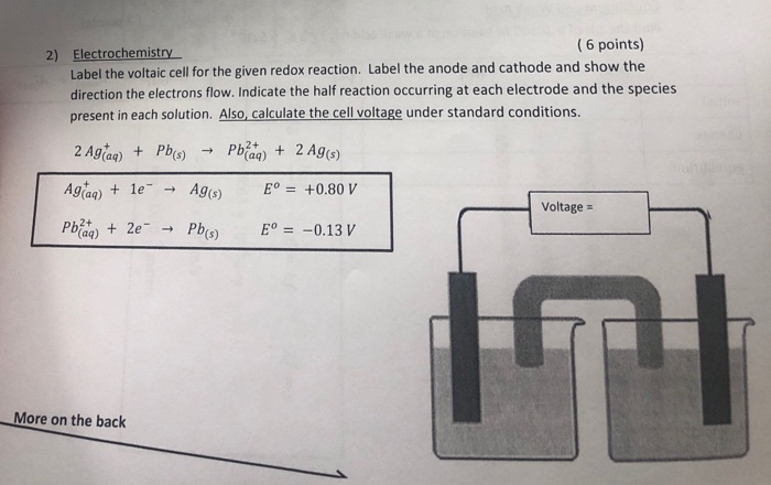 6 Points 2 Electrochemistry Label The Voltaic Chegg 