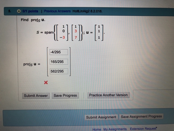 Solved 01 Points I Previous Answers Holtlinalg2 82018